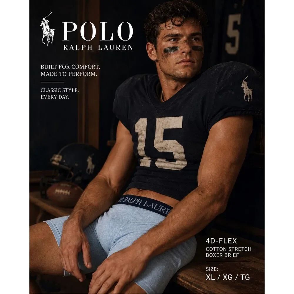 Polo Ralph Lauren Men's 4D-Flex Cotton Stretch Boxer Brief Heather Blue Size XL